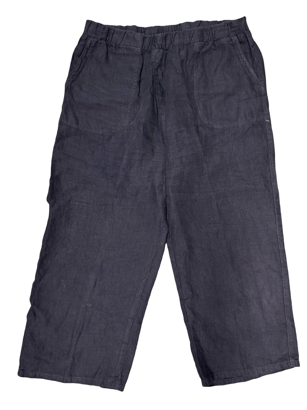 Cut Loose Blue Linen Ankle Cropped Pants XL Wide Leg Relaxed Coastal Chic Boho